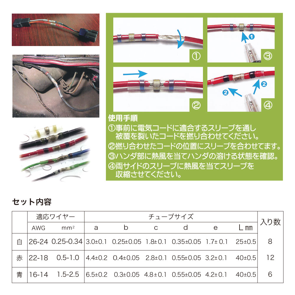 ﾊﾝﾀﾞ入り防水性収縮ﾁｭｰﾌﾞｾｯﾄ【別送料1000円