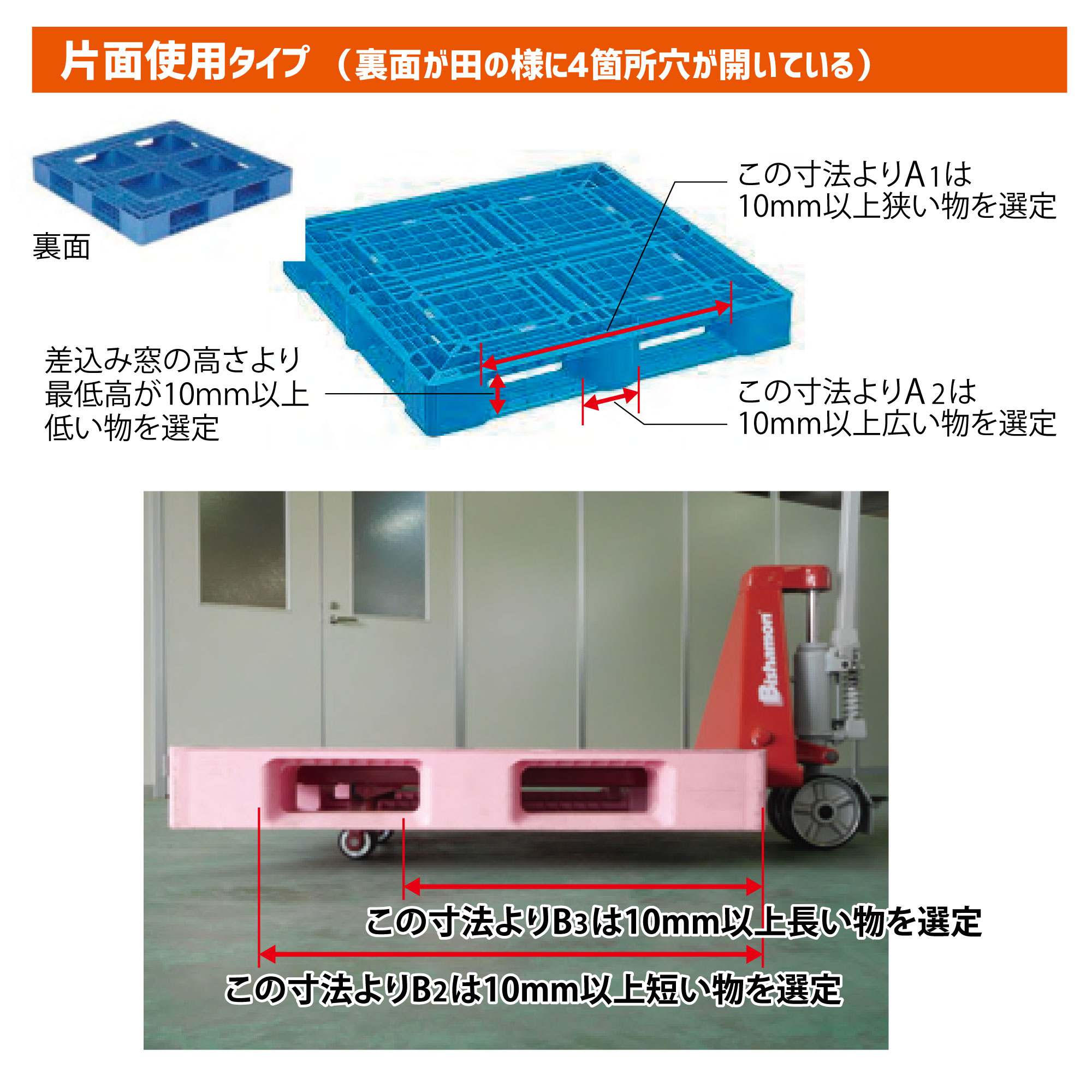 ﾋﾞｼｬﾓﾝ ﾊﾝﾄﾞﾊﾟﾚｯﾄﾄﾗｯｸ 標準ﾀｲﾌﾟ均等荷重800㎏ ﾌｫｰｸ長980㎜　【ﾒｰｶｰ直送品