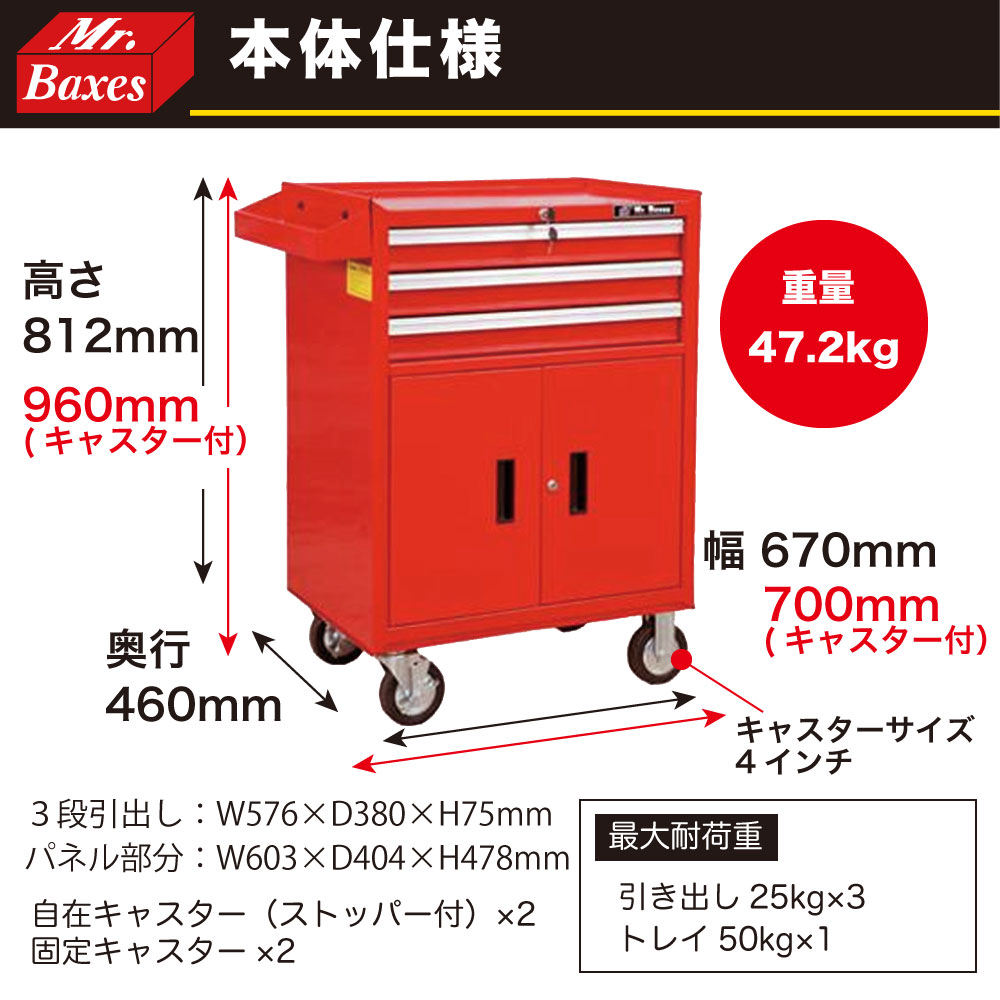 3段引出しﾛｰﾙﾜｺﾞﾝ【同梱不可